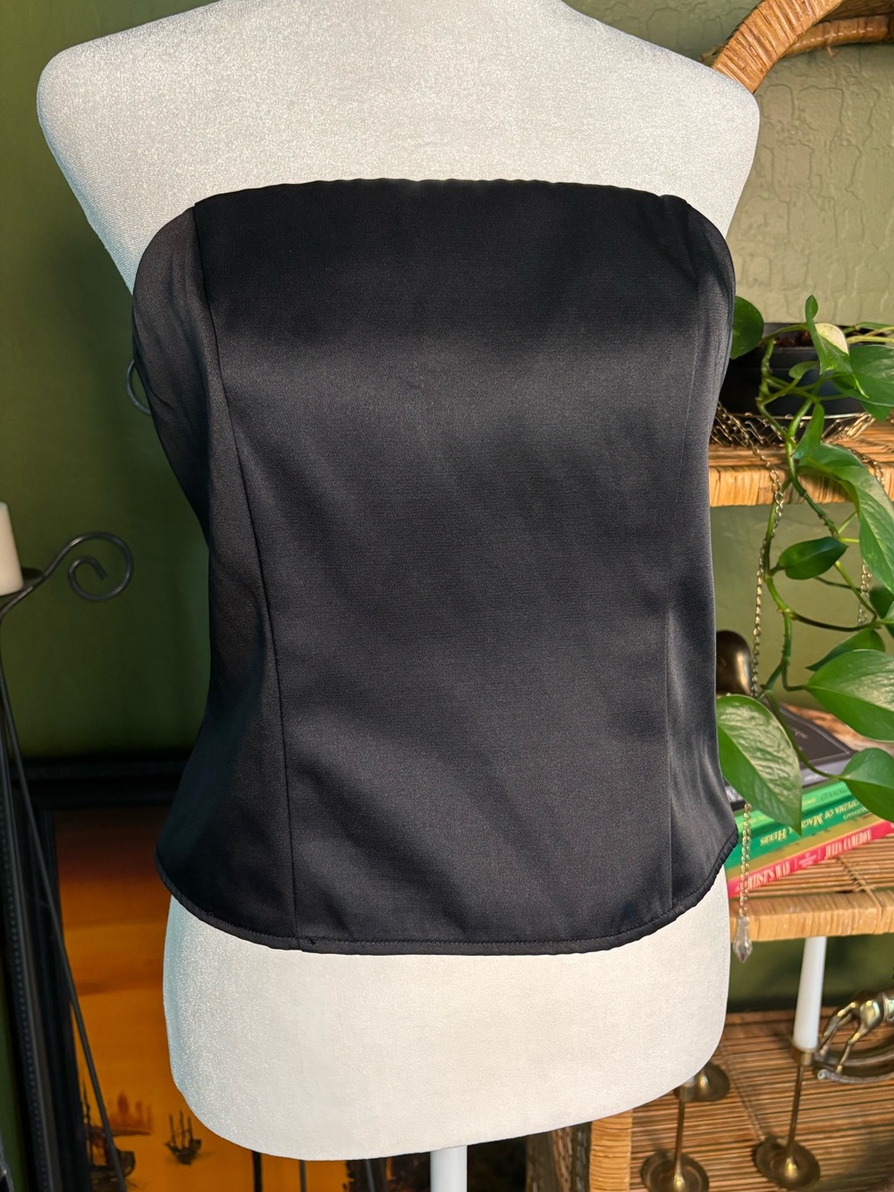 A New Day Silky Black Strapless Paneled Stretch Back Tube Top